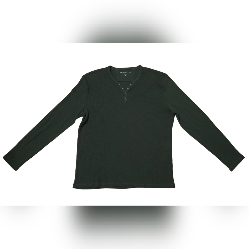 John Varvatos Black Waffle Knit Henley Tee Long Sleeve Men's T-shirt Size XXL